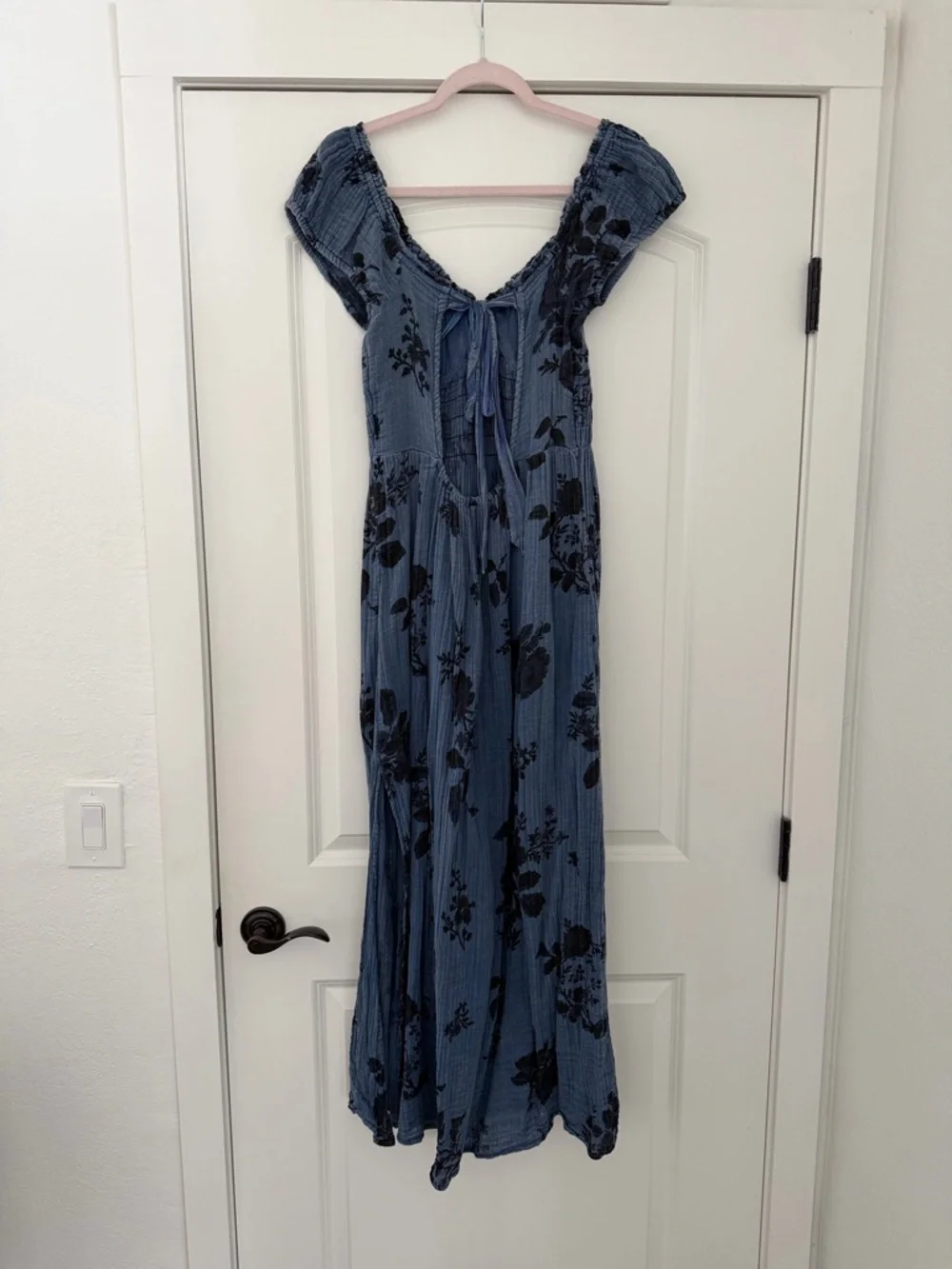 Free People “Forget Me Not” Blue Floral Backless Maxi Dress with Side Slit - Picture 4 of 5